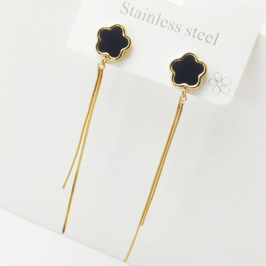 Floral Tassel Drop Earrings [304 Stainless Steel,18K Gold Plated]