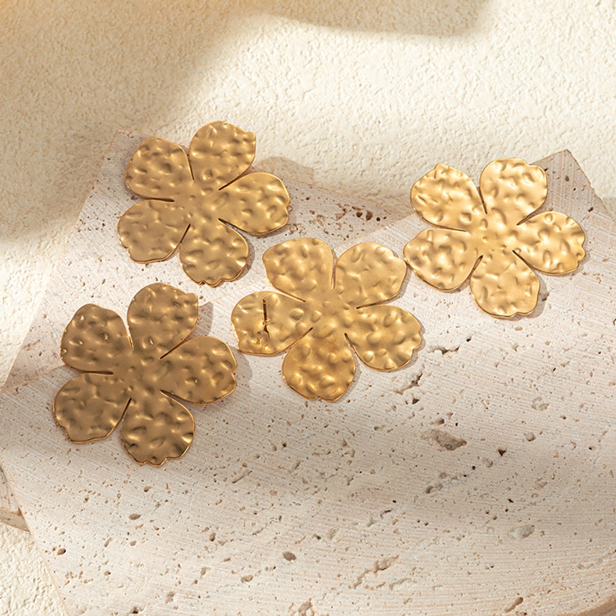 Flat Flower Earrings [304 Stainless Steel, 14K Gold Plated]