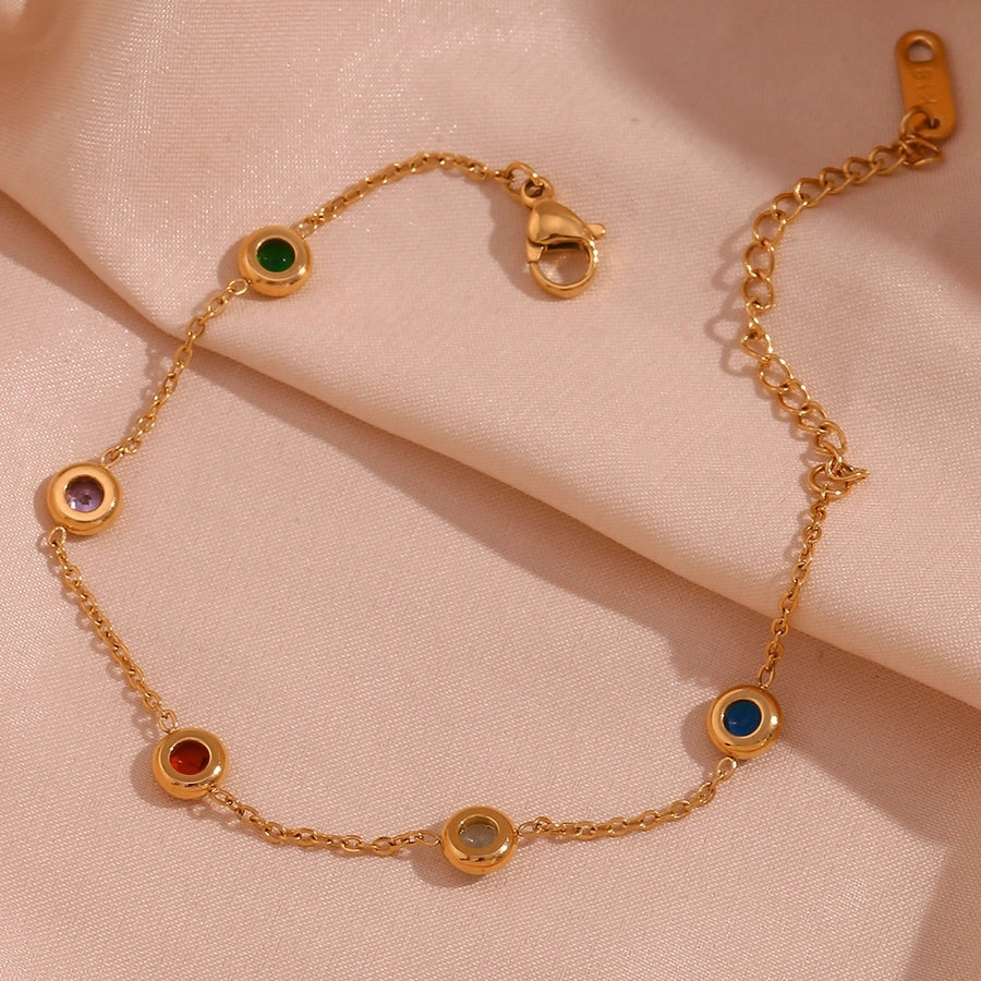 Round Colored Rhinestones Bracelet [304 Stainless Steel,18K Gold Plated]