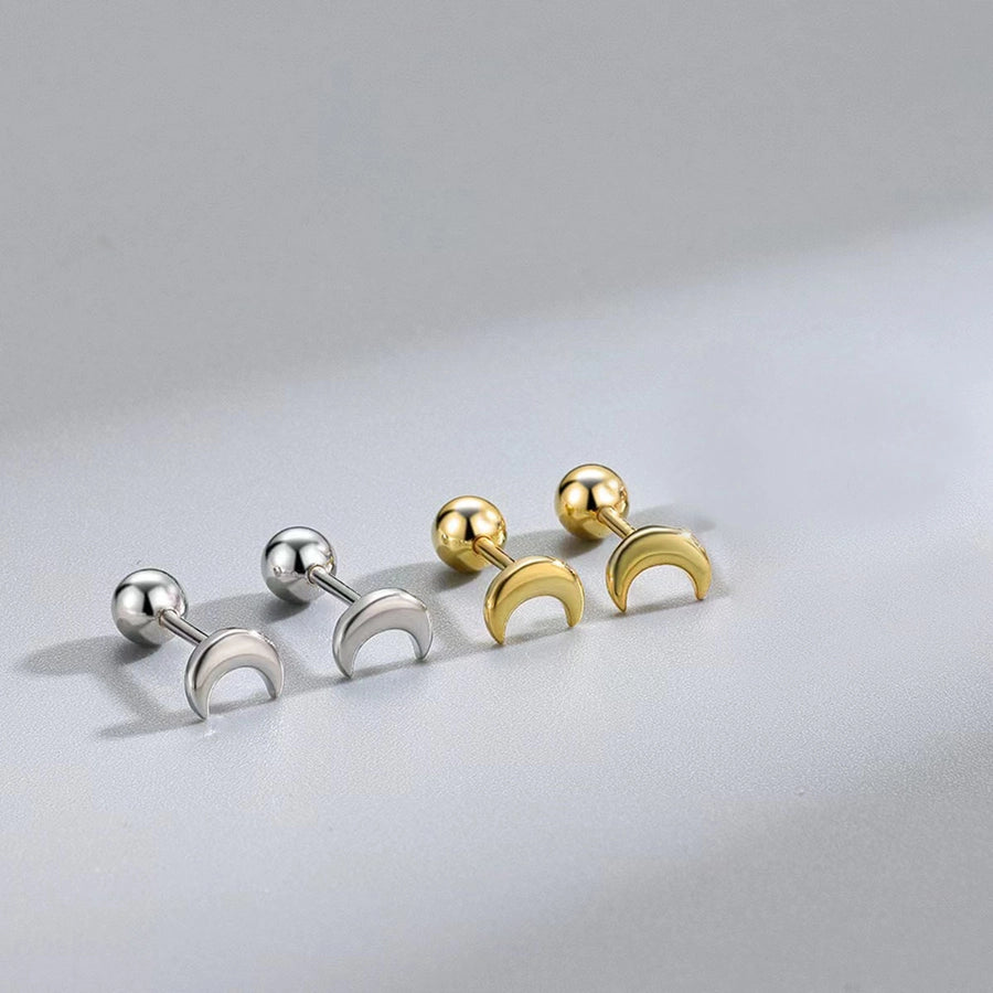 Moon Stud Earrings [304 Stainless Steel,18K Gold Plated]