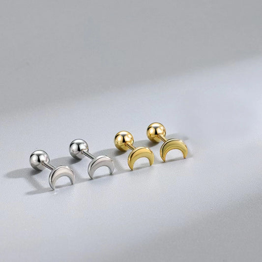 Moon Stud Earrings [304 Stainless Steel,18K Gold Plated]