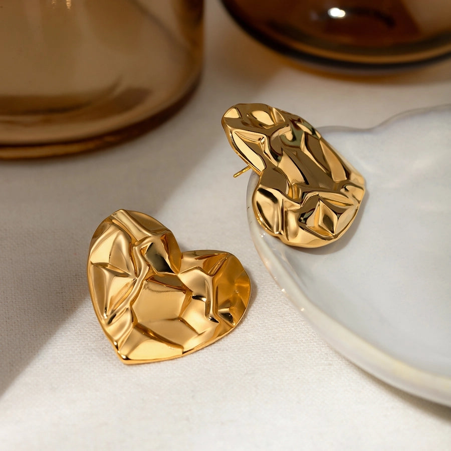 Heart Shape Earrings [304 Stainless Steel,18K Gold Plated]