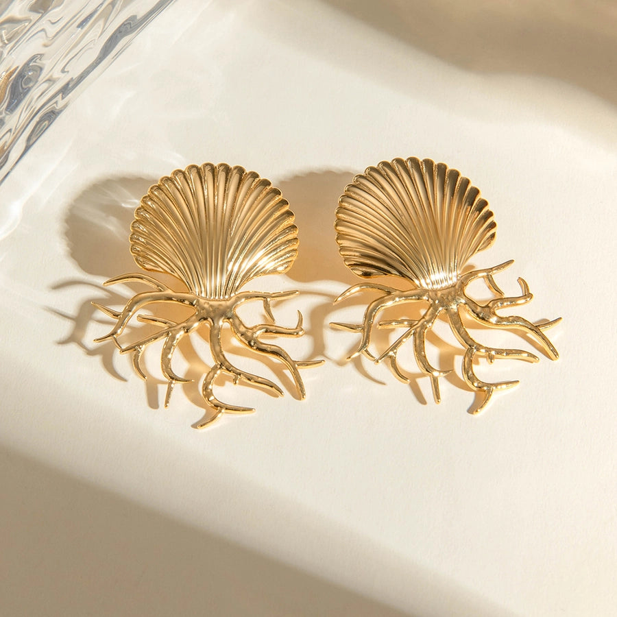 Beach Coral Shell Earrings [304 Stainless Steel,18K Gold Plated]