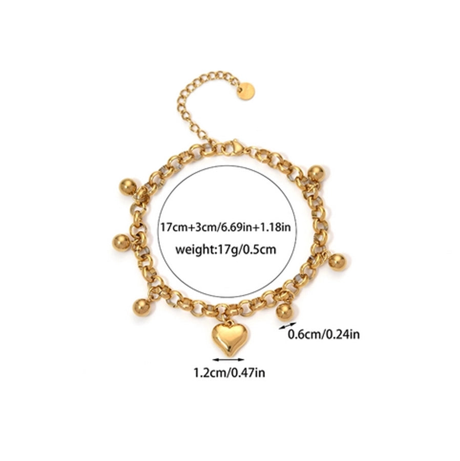 Heart Shape Multi Charms Bracelet  [304 Stainless Steel,14K Gold Plated]