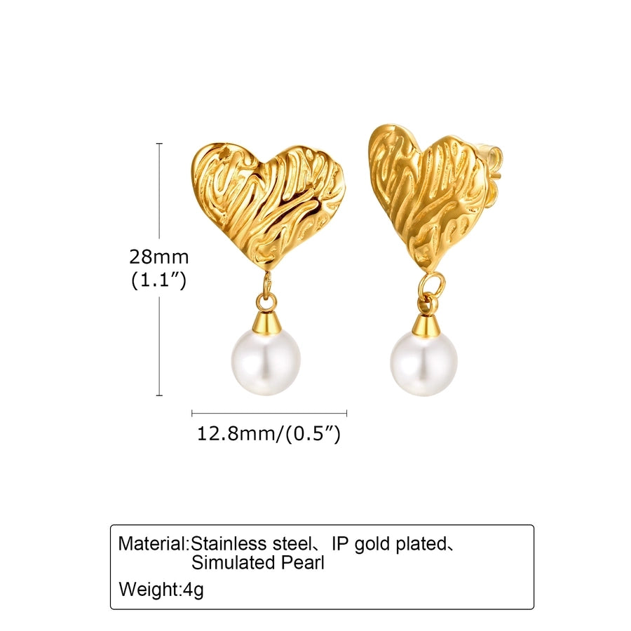 Heart Shape Artificial Pearls Earrings [201 Stainless Steel,18K Gold Plated]