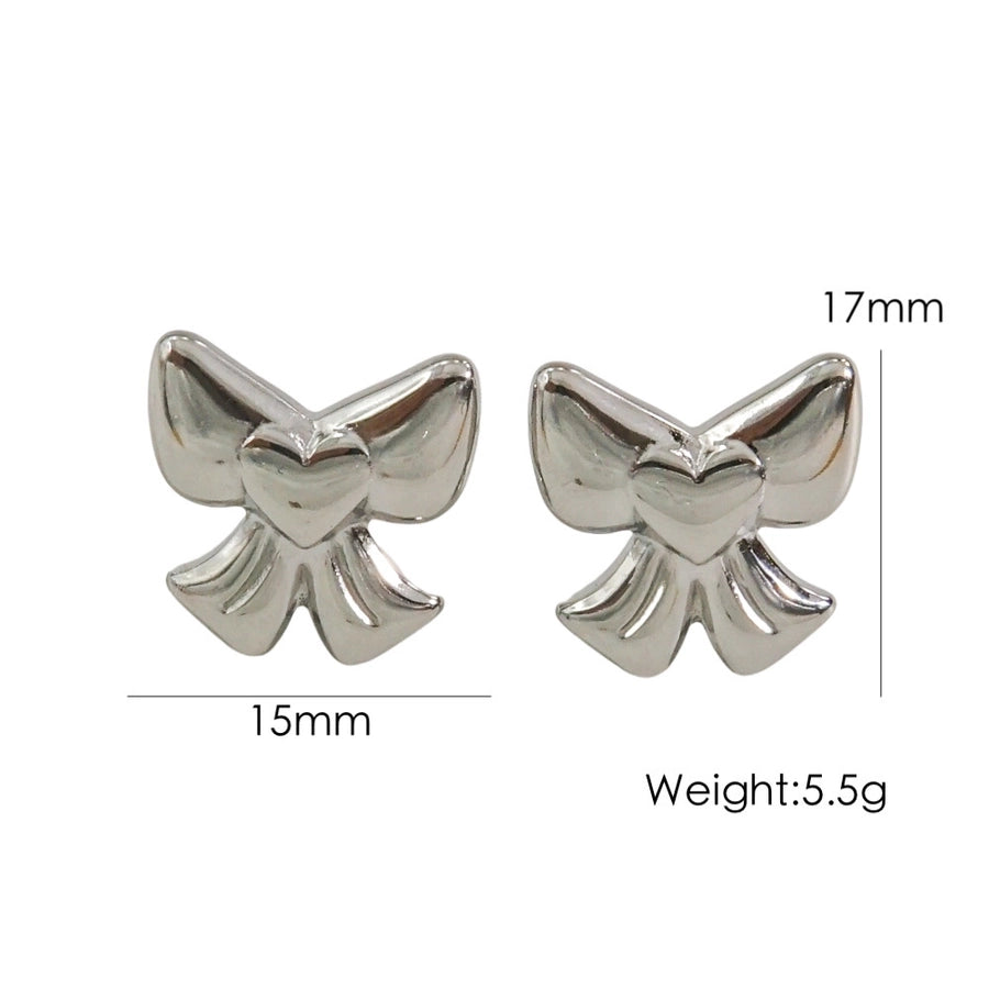 Heart Shape Bow Knot Earrings [304 Stainless Steel,14K Gold Plated]