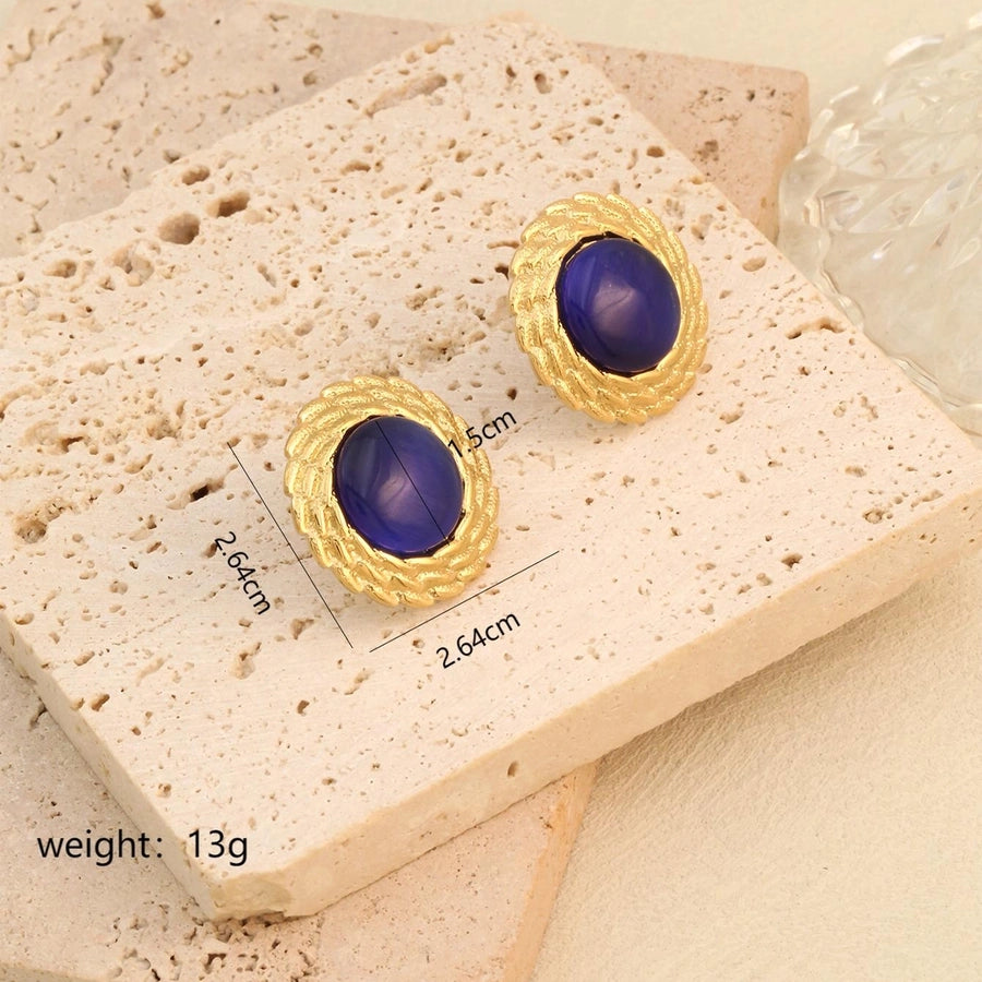 Opal Round Earrings [304 Stainless Steel,18K Gold Plated]