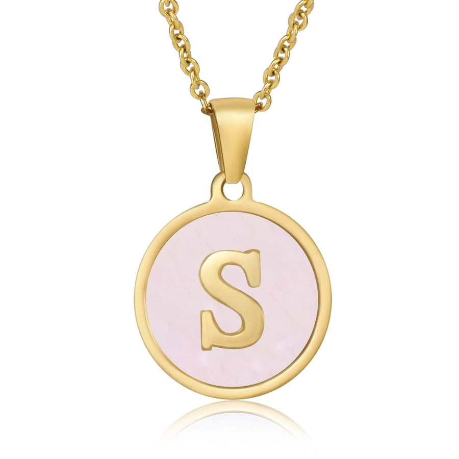 Round Letter Necklace [304 Stainless Steel,18K Gold Plated]