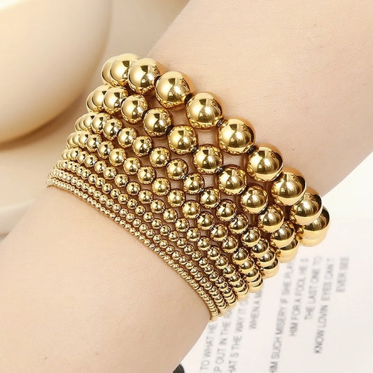 Elastic Beaded Bracelet [304 Stainless Steel, 18K Gold Plated]