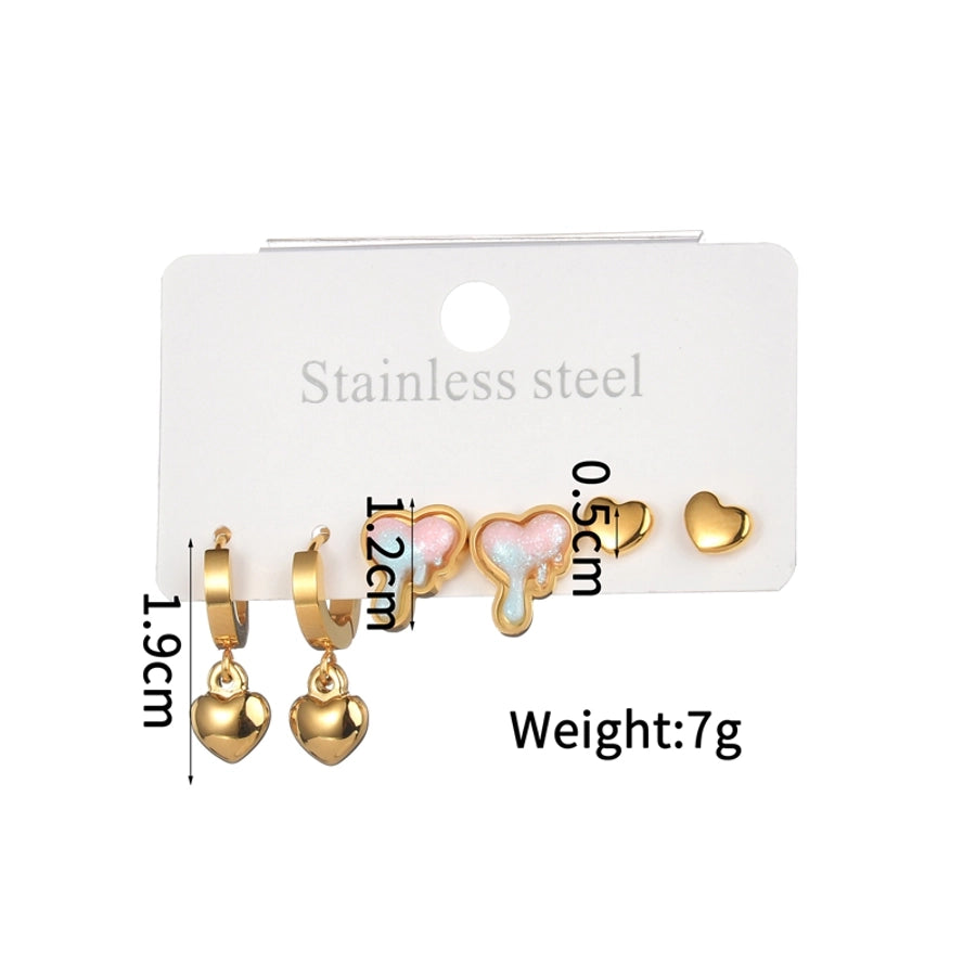 Heart Shape Butterfly Drop Earrings Set [304 Stainless Steel, 18K Gold Plated]