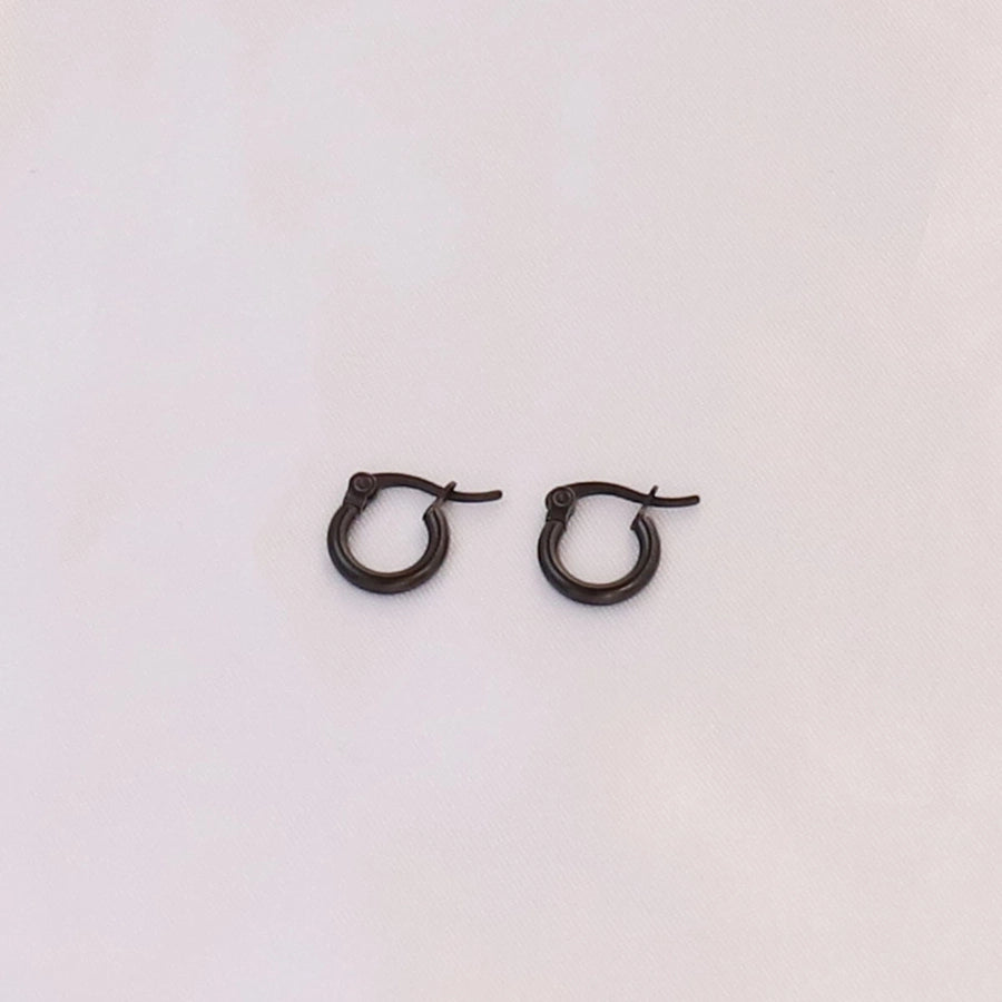 Black Round Hoop Earrings [304 Stainless Steel]