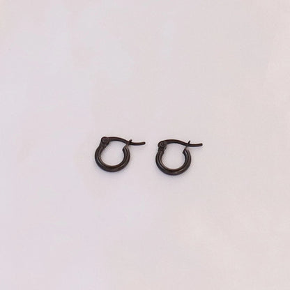 Black Round Hoop Earrings [304 Stainless Steel]