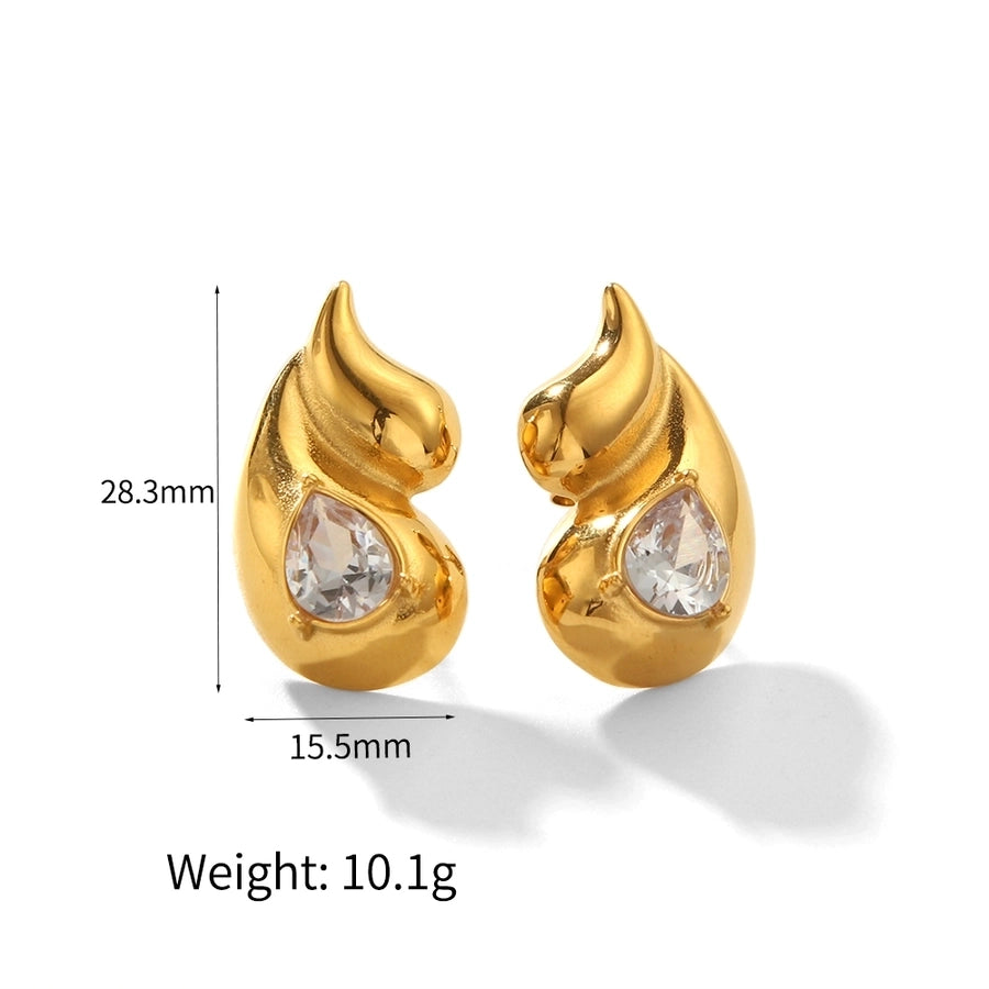 Water Droplets Zircon Earrings [304 Stainless Steel,18K Gold Plated]