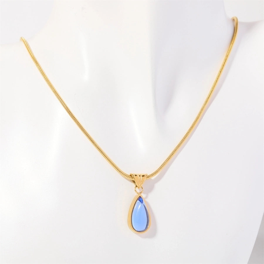 Water Droplets Zircon Pendant Necklace [201,30 Stainless Steel]