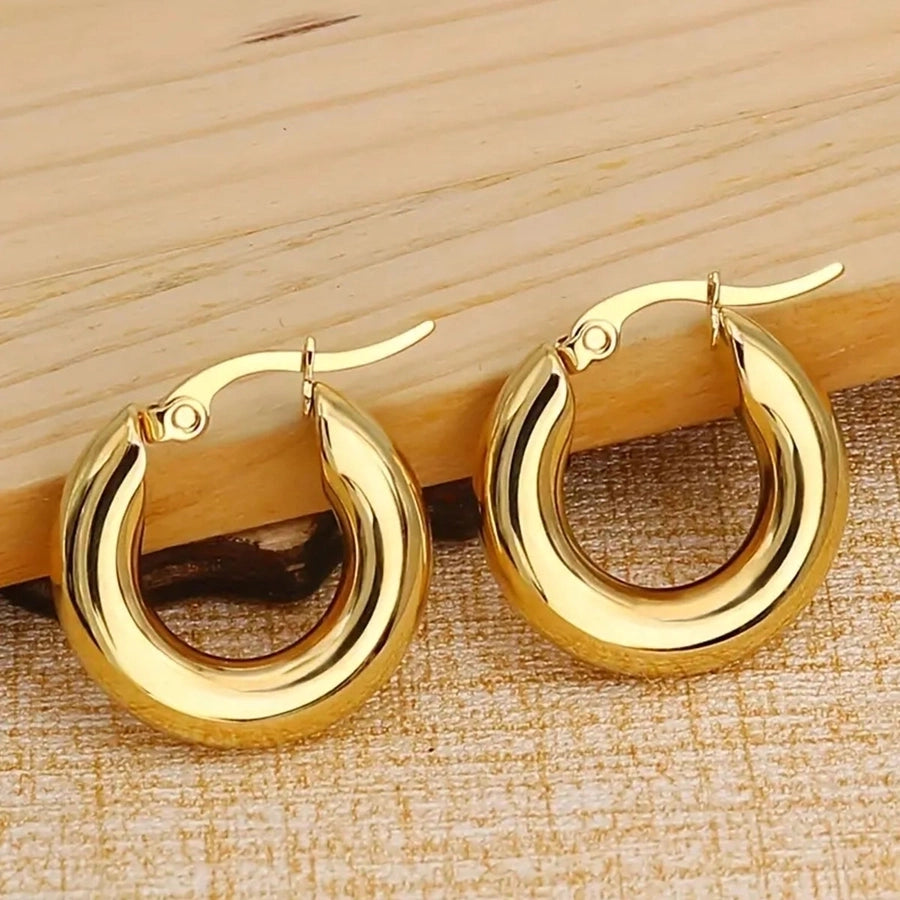 Round Hoop Earrings [304 Stainless Steel,18K Gold Plated]