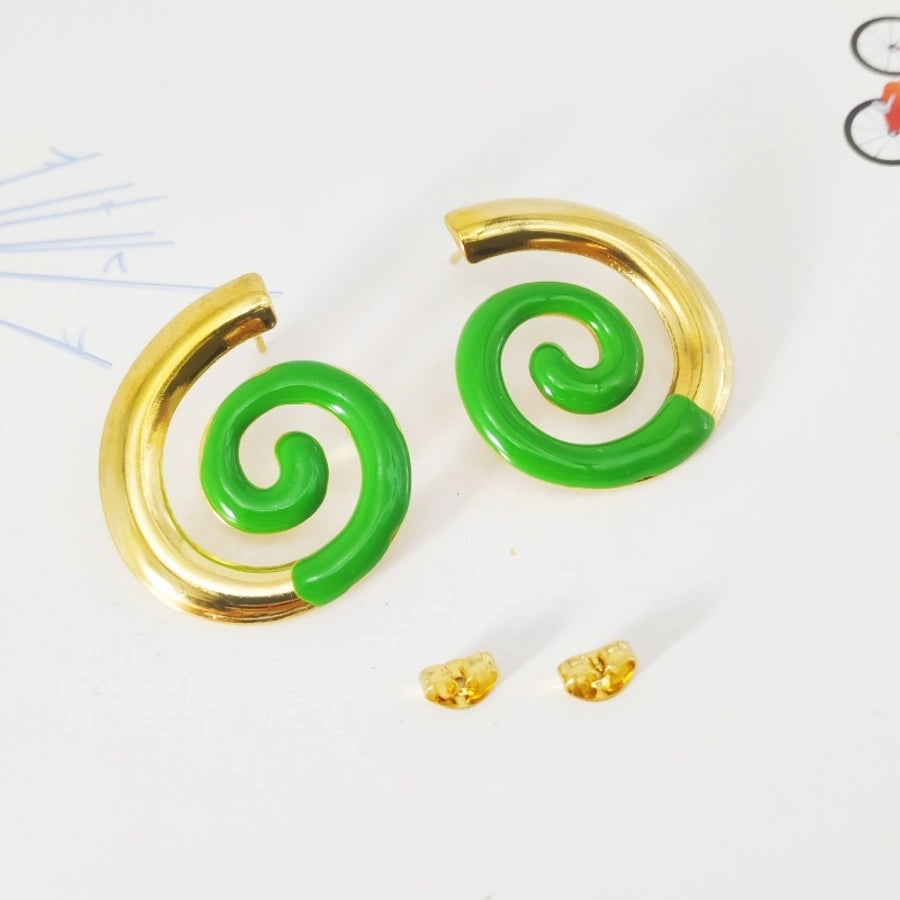 Spiral Stripe Thread Earrings [304 Stainless Steel,18K Gold Plated]