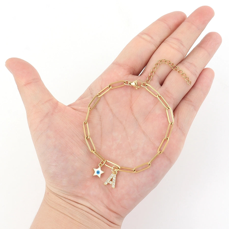 Letter Heart Shape Eye Zircon Bracelets [201 Stainless Steel, Copper]