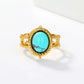 Round Square Turquoise Open Ring [201 Rustfrit stål, 18K guldbelagt]