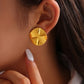 Flat Round Pleated Earrings [304 Stainless Steel,18K Gold Plated]