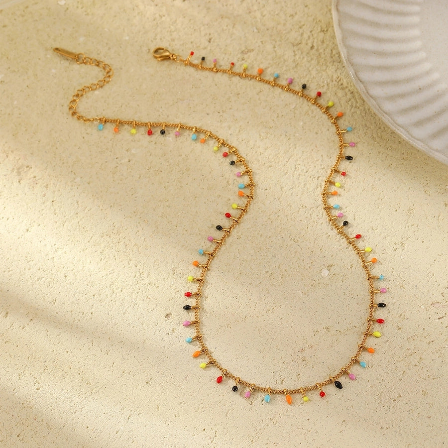 Colored Beads Necklace [304 Stainless Steel,18K Gold Plated]