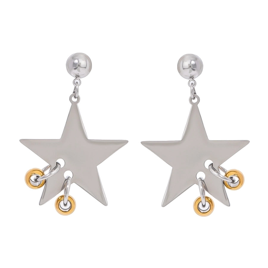 Silver Drop Star Earrings [304 Stainless Steel]