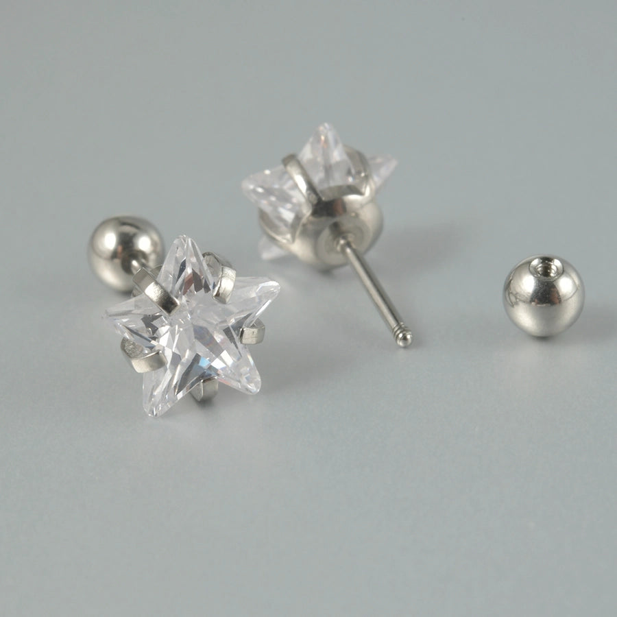 1 Piece Ear Cartilage Stud Star Zircon Earrings [304 Stainless Steel, 18K Gold Plated]