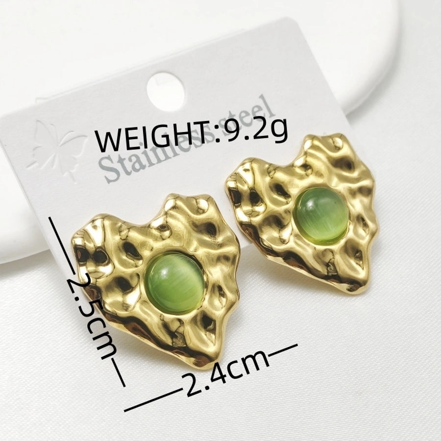 Heart Shape Artificial Gemstones Stud Earrings [304 Stainless Steel]