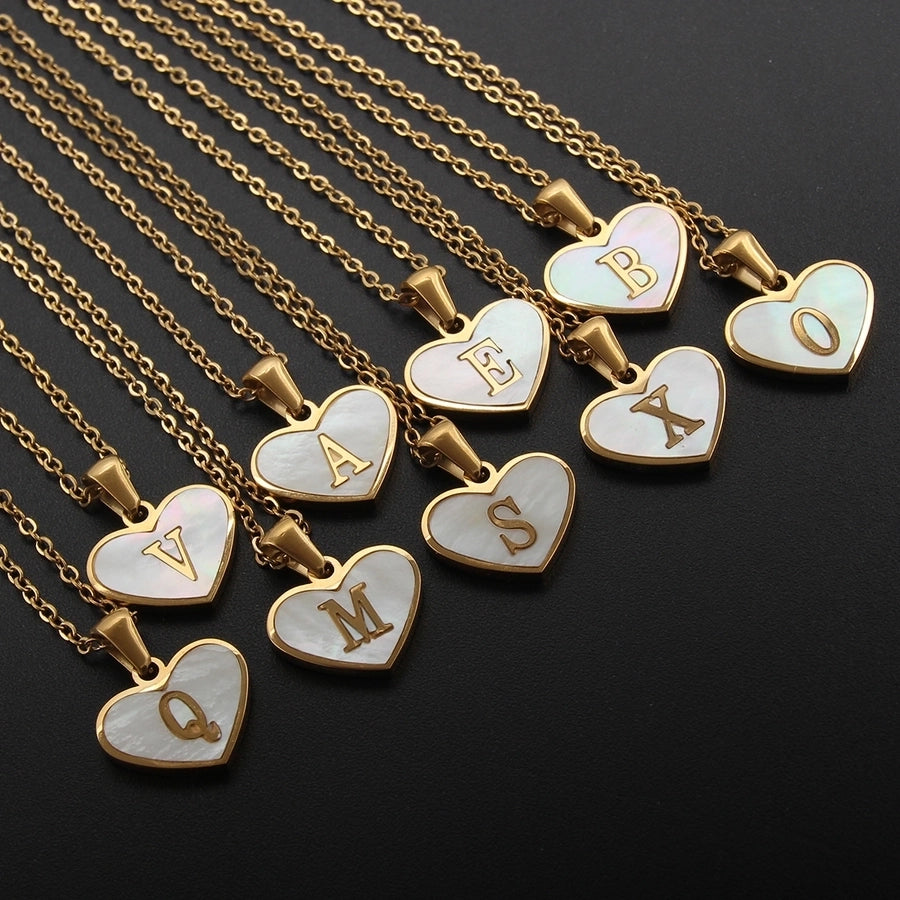 Letter Shell Heart Pendant Necklace [304 Stainless Steel,18K Gold Plated]