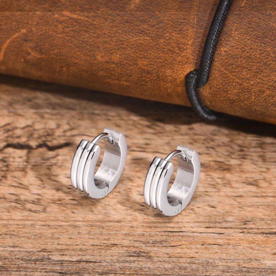 Striped Hoop Earrings [201 Stainless Steel]