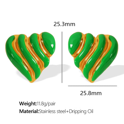 Heart Shape Enamel Epoxy Earrings [304 Stainless Steel,18K Gold Plated]