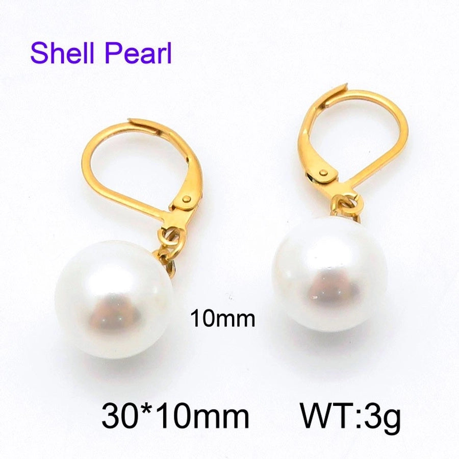 Round Oval Pearl Earrings [304 Stainless Steel]