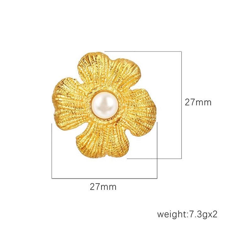 Flower Pearl Earrings [304 Stainless Steel,18K Gold Plated]