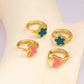 Blue Pink Flower Butterfly Enamel Earrings [304,316 Stainless Steel,18K Gold Plated]