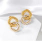 Vintage Style Double Ring Artificial Pearls Earrings [304 Stainless Steel,18K Gold Plated]