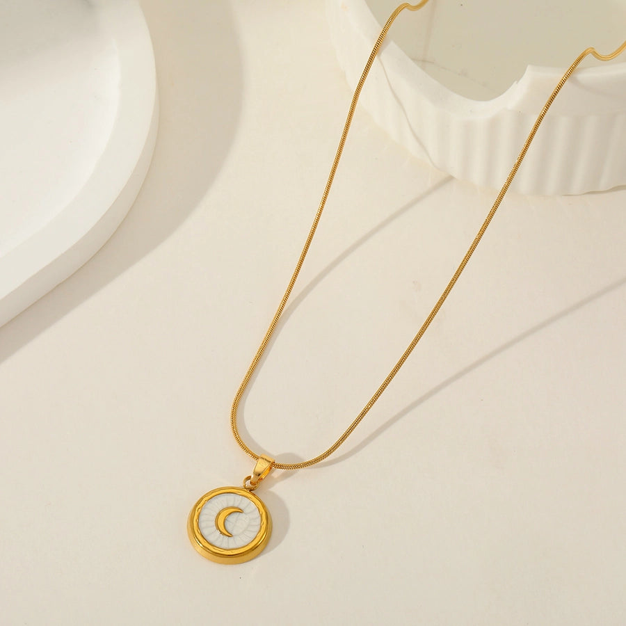 Moon Acrylic Pendant Necklace  [304 Stainless Steel,18K Gold Plated]