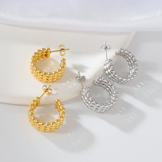 Round Beaded Hoop Earrings [316 Stainless Steel,18K Gold Plated]