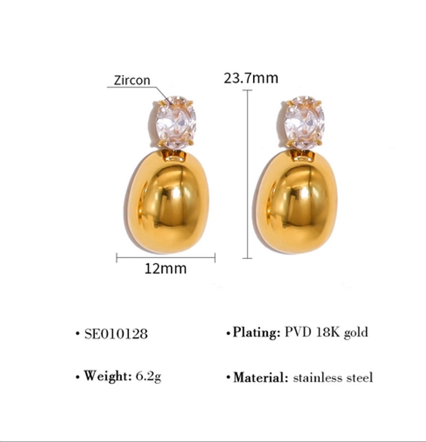 Water Droplets Zircon Earrings [304 Stainless Steel,18K Gold Plated]