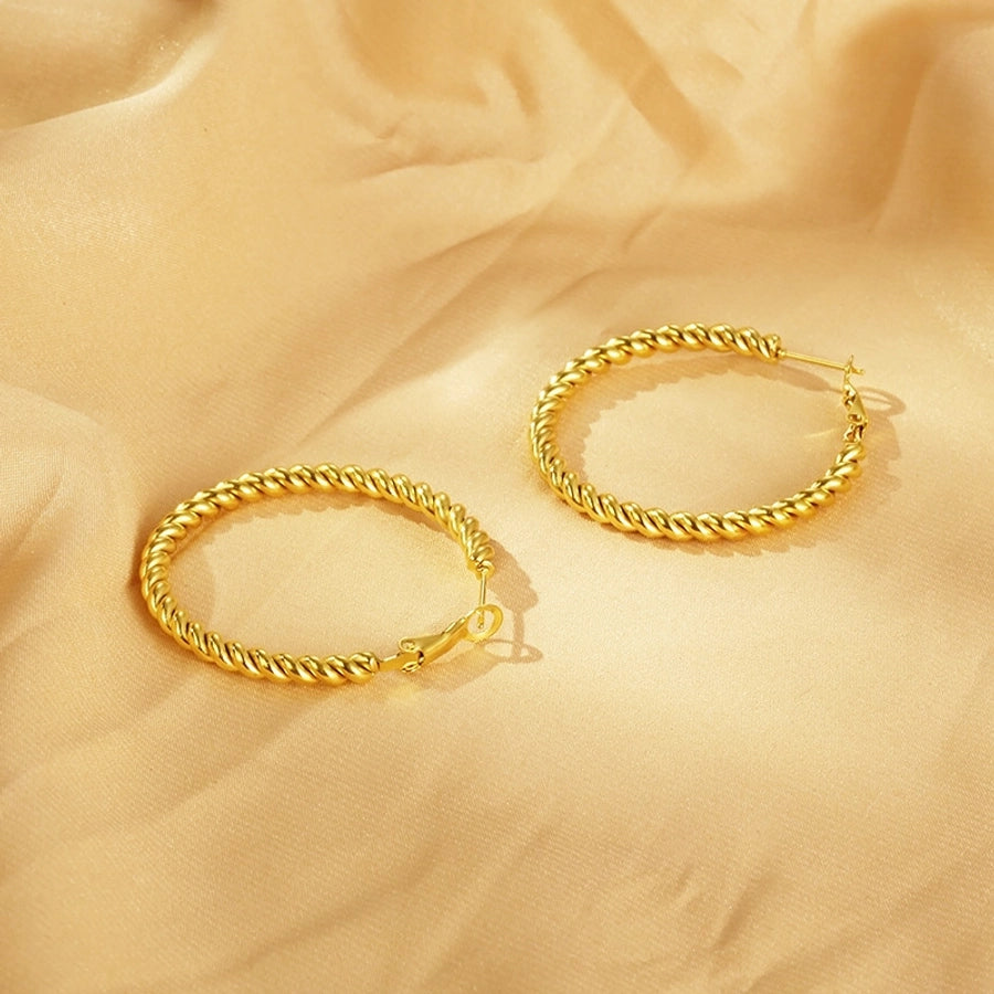 Round Twist Hoop Earrings [304 Stainless Steel,18K Gold Plated]