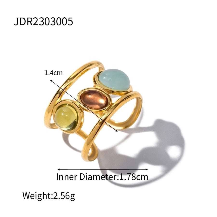 Retro Colorful Glass Open Ring [304 Stainless Steel]