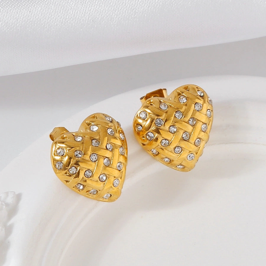 Round Heart Shape Earrings [316 Stainless Steel,18K Gold Plated]