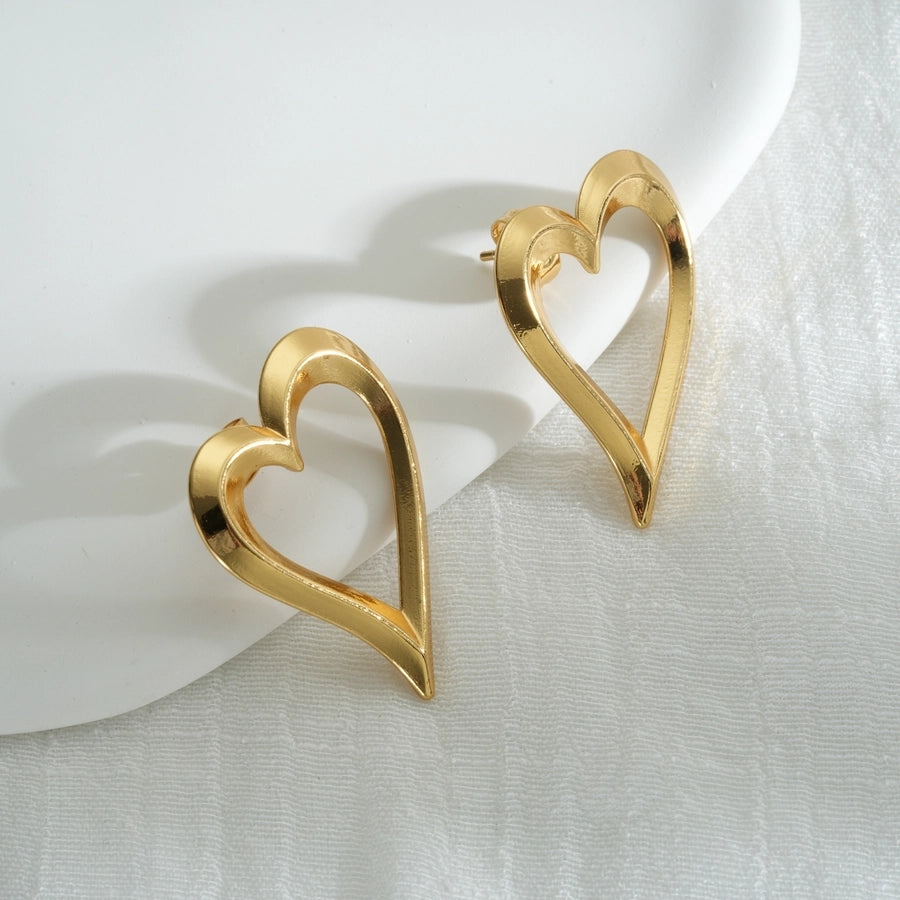 Hollow Heart Shape Earrings [304 Stainless Steel,18K Gold Plated]