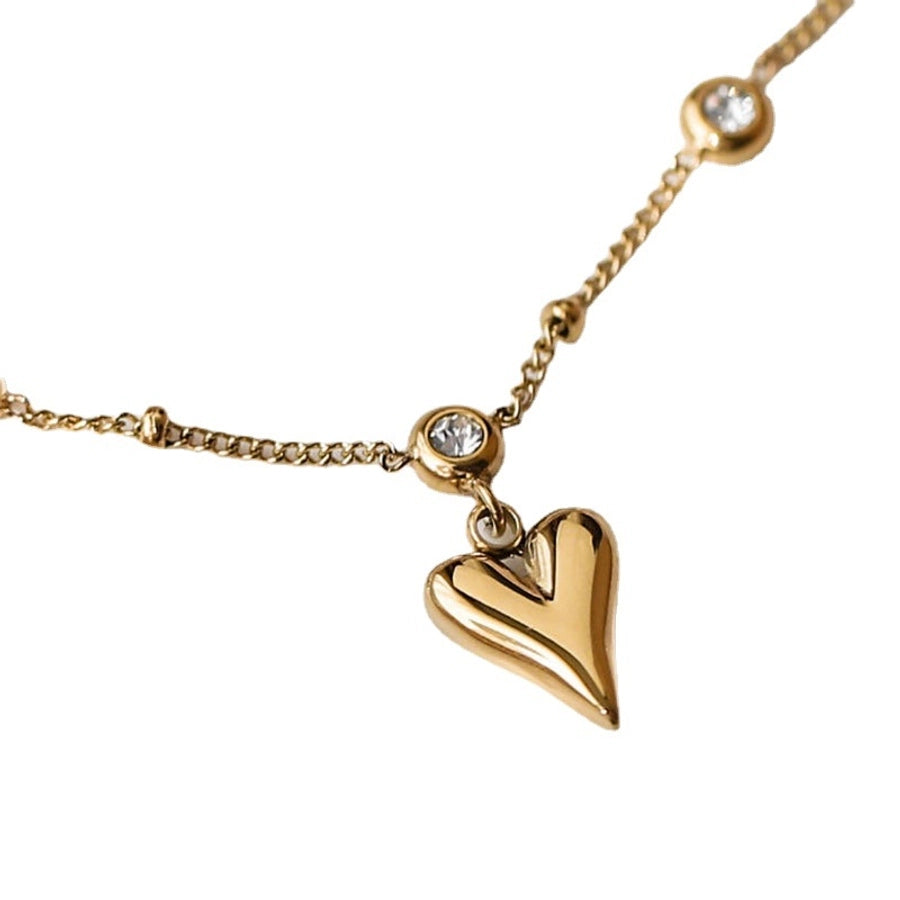 Heart Shape Artificial Rhinestones Anklet [304 Stainless Steel, 18K Gold Plated]