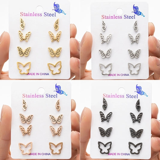 Butterfly Stud Earrings Set [304 Stainless Steel, 18K Gold Plated]