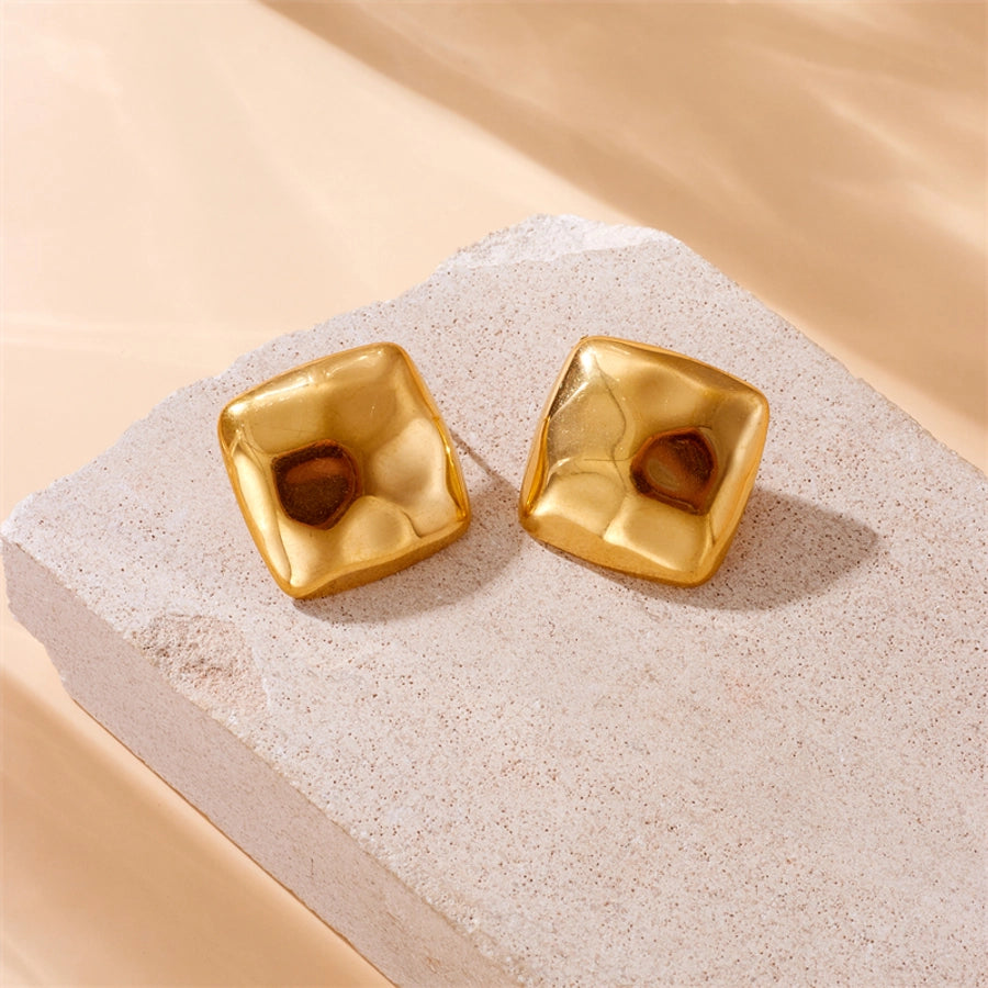 Square Stud Earrings [304 Stainless Steel, 18K Gold Plated]