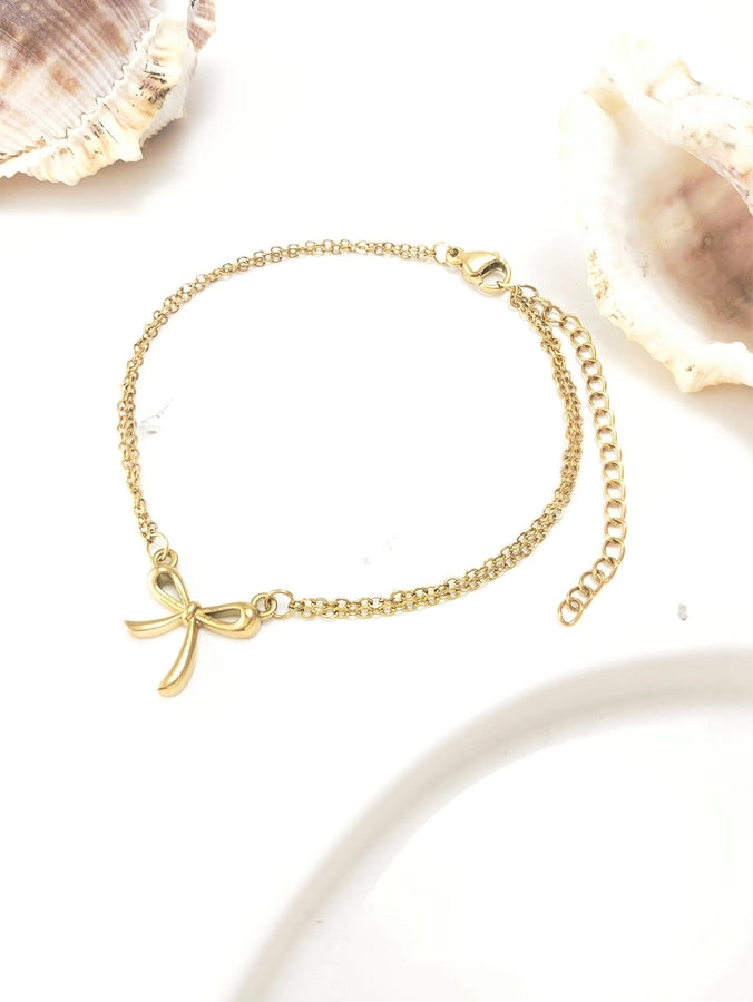 Bow Knot Bracelets/Anklet/Necklace/Set [304 Stainless Steel,18K Gold Plated]