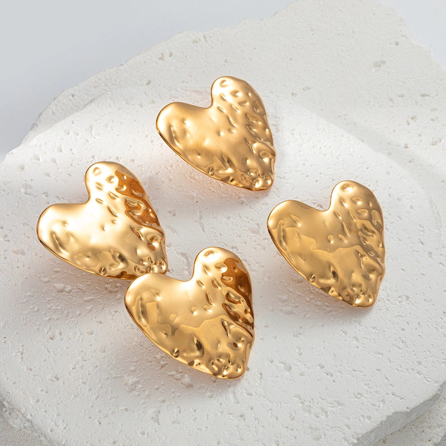 Wide Heart Earrings [304 Stainless Steel,14K Gold Plated]