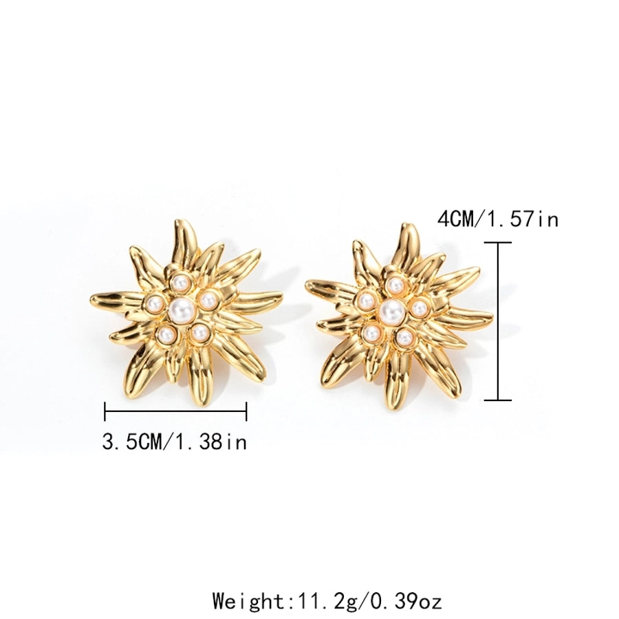 Chrysanthemum Pearl Earrings [304 Stainless Steel,14K Gold Plated]