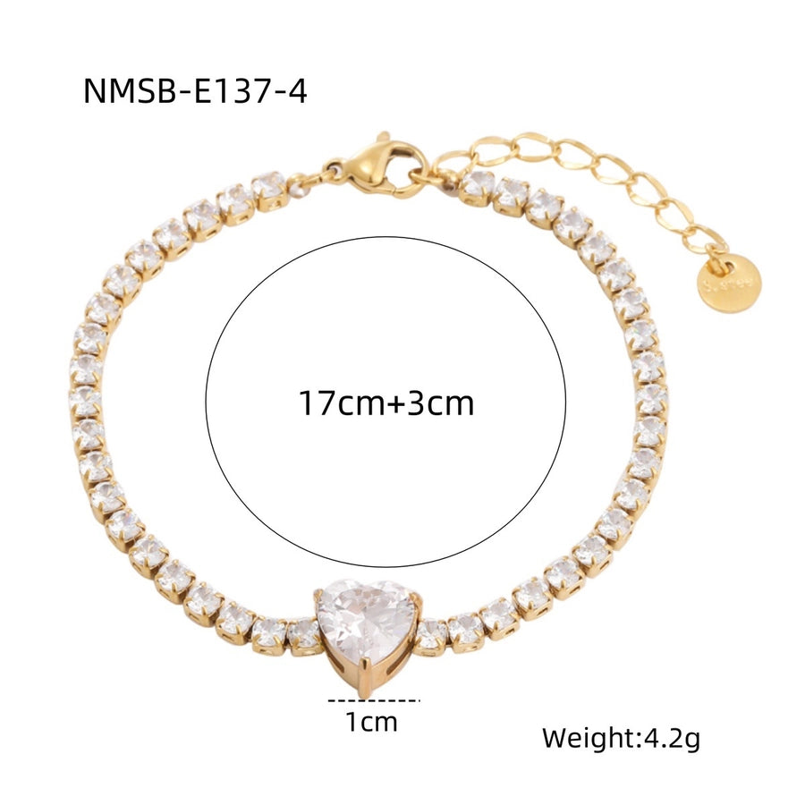 Heart Shape Rhinestones Bracelets [304 Stainless Steel]