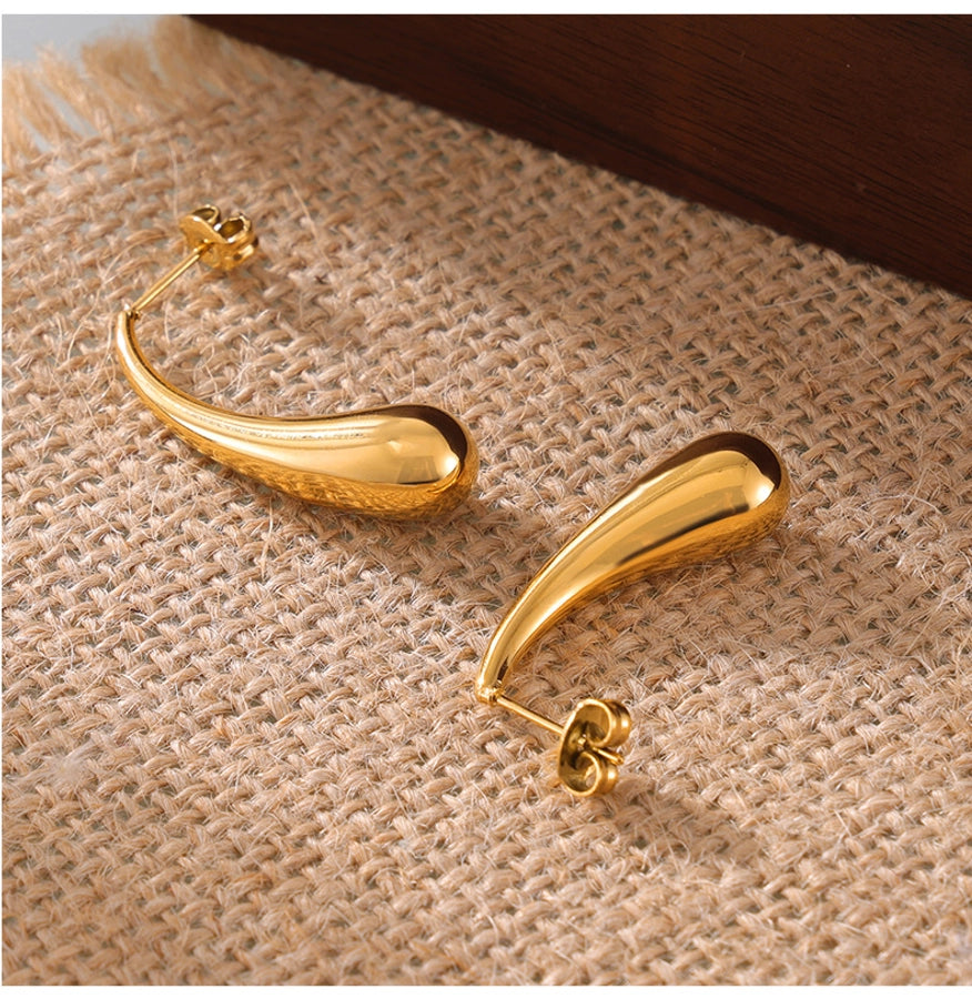 Water Droplets Earrings [304 Stainless Steel,18K Gold Plated]