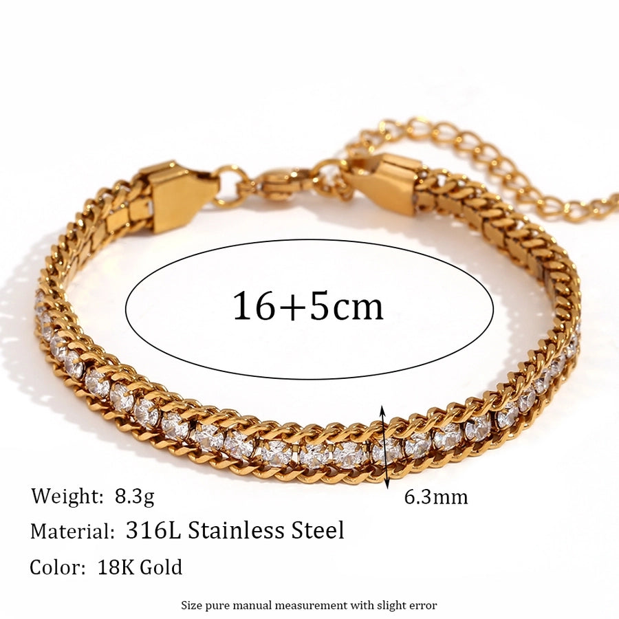 Rhinestones Bracelets [304 Stainless Steel,18K Gold Plated]